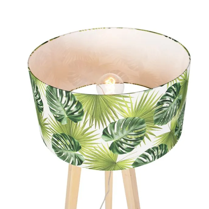 Vloerlamp tripod hout met kap leaf - Puros