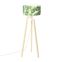 Vloerlamp tripod hout met kap leaf - Puros
