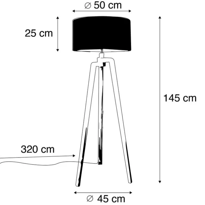 Vloerlamp tripod hout met roze velours kap 50 cm - Puros