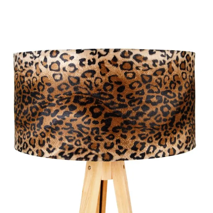 Vloerlamp tripod naturel met kap luipaard 50 cm - Tripod Classic