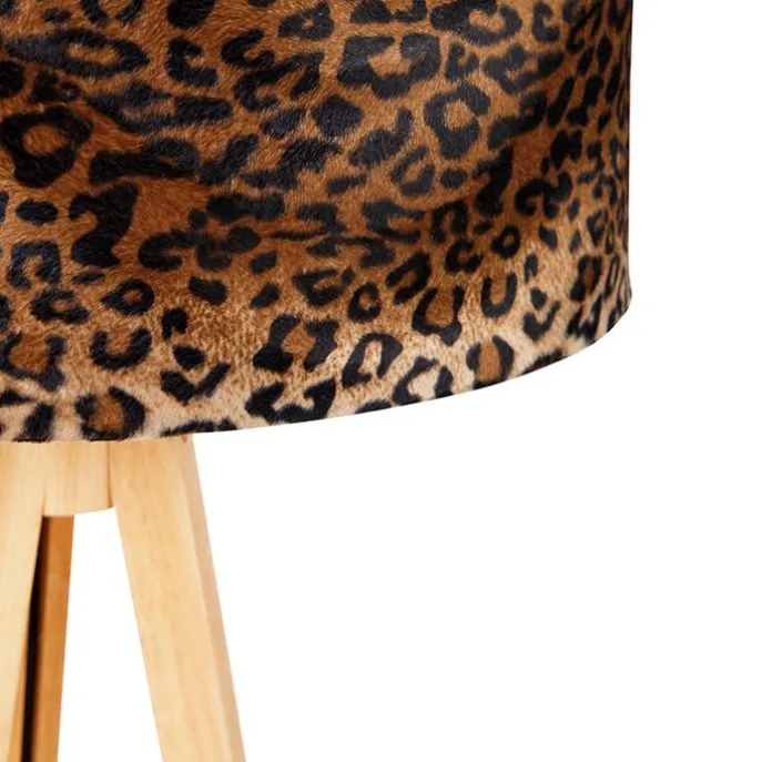 Vloerlamp tripod naturel met kap luipaard 50 cm - Tripod Classic