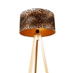 Vloerlamp tripod naturel met kap luipaard 50 cm - Tripod Classic