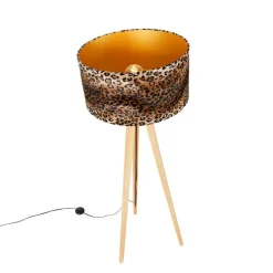 Vloerlamp tripod naturel met kap luipaard 50 cm - Tripod Classic