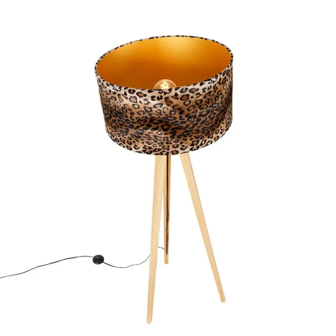Vloerlamp tripod naturel met kap luipaard 50 cm - Tripod Classic