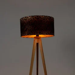 Vloerlamp tripod naturel met kap luipaard 50 cm - Tripod Classic
