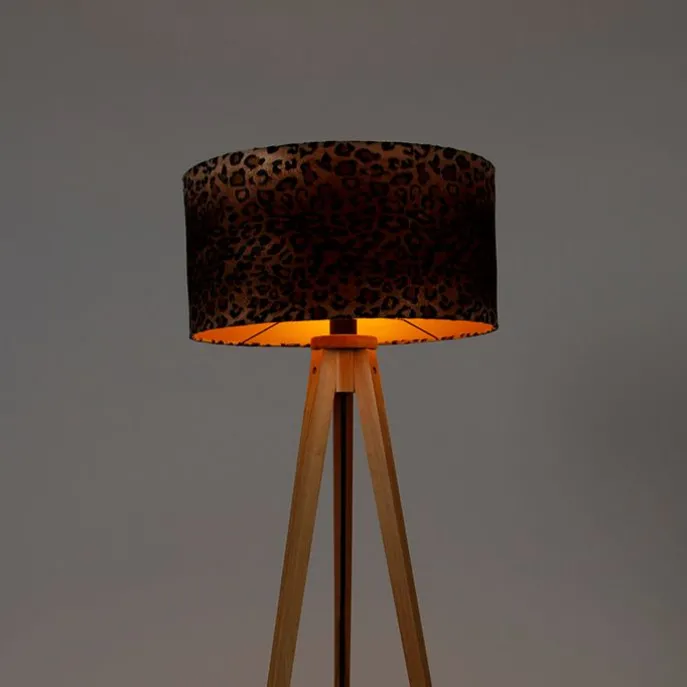 Vloerlamp tripod naturel met kap luipaard 50 cm - Tripod Classic