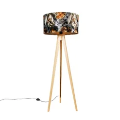 Vloerlamp tripod naturel met kap bloemen 50 cm - Tripod Classic