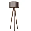 Vloerlamp tripod walnoot hout met velours kap taupe 50cm - Tripod Classic