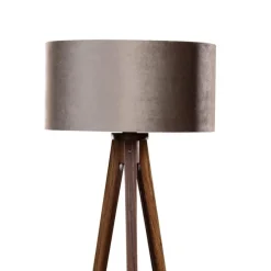 Vloerlamp tripod walnoot hout met velours kap taupe 50cm - Tripod Classic