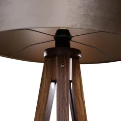 Vloerlamp tripod walnoot hout met velours kap taupe 50cm - Tripod Classic