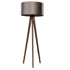 Vloerlamp tripod walnoot hout met velours kap taupe 50cm - Tripod Classic