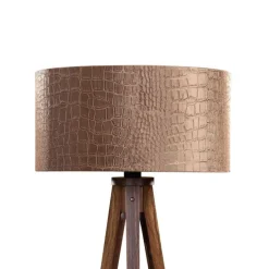 Vloerlamp tripod walnoot hout met velours kap krokodil 50cm - Tripod Classic