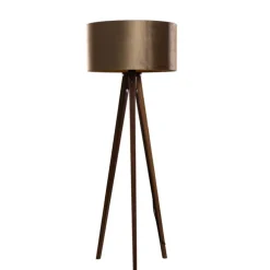 Vloerlamp tripod walnoot hout met velours kap brons 50cm - Tripod Classic