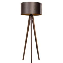 Vloerlamp tripod walnoot hout met velours kap bruin 50cm - Tripod Classic