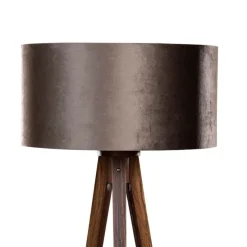 Vloerlamp tripod walnoot hout met velours kap bruin 50cm - Tripod Classic