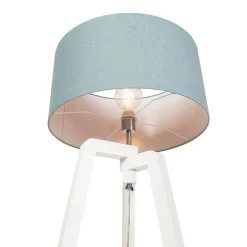 Vloerlamp tripod wit hout met mineraal kap 50 cm - Puros