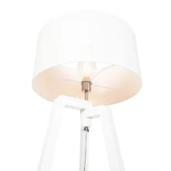 Vloerlamp tripod wit hout met witte kap 50 cm - Puros