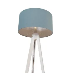Vloerlamp tripod wit met kap lichtblauw 50 cm - Tripod Classic