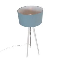 Vloerlamp tripod wit met kap lichtblauw 50 cm - Tripod Classic