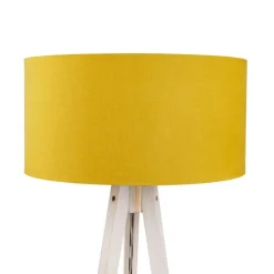 Vloerlamp tripod wit met stoffen kap geel 50cm - Tripod Classic