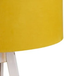 Vloerlamp tripod wit met stoffen kap geel 50cm - Tripod Classic