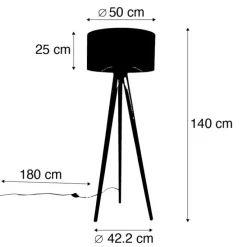 Vloerlamp tripod wit met stoffen kap geel 50cm - Tripod Classic