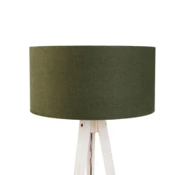 Vloerlamp tripod wit met stoffen kap donkergroen 50cm - Tripod Classic