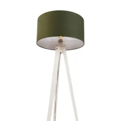 Vloerlamp tripod wit met stoffen kap donkergroen 50cm - Tripod Classic