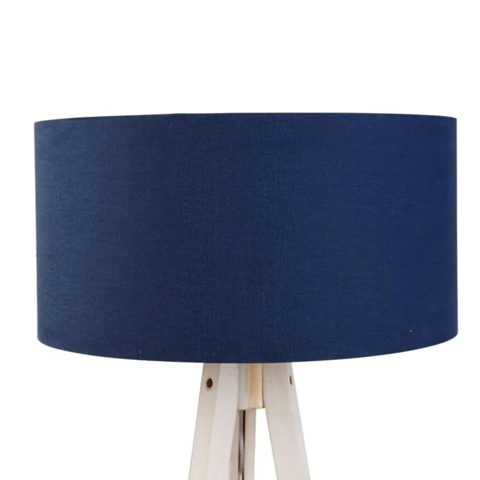Vloerlamp tripod wit met stoffen kap donkerblauw 50cm - Tripod Classic