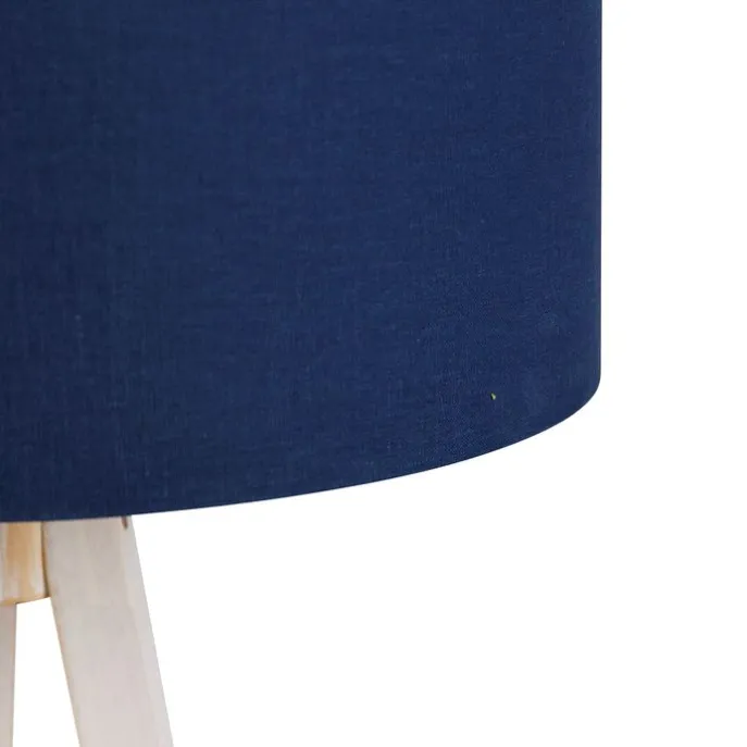 Vloerlamp tripod wit met stoffen kap donkerblauw 50cm - Tripod Classic
