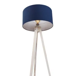 Vloerlamp tripod wit met stoffen kap donkerblauw 50cm - Tripod Classic