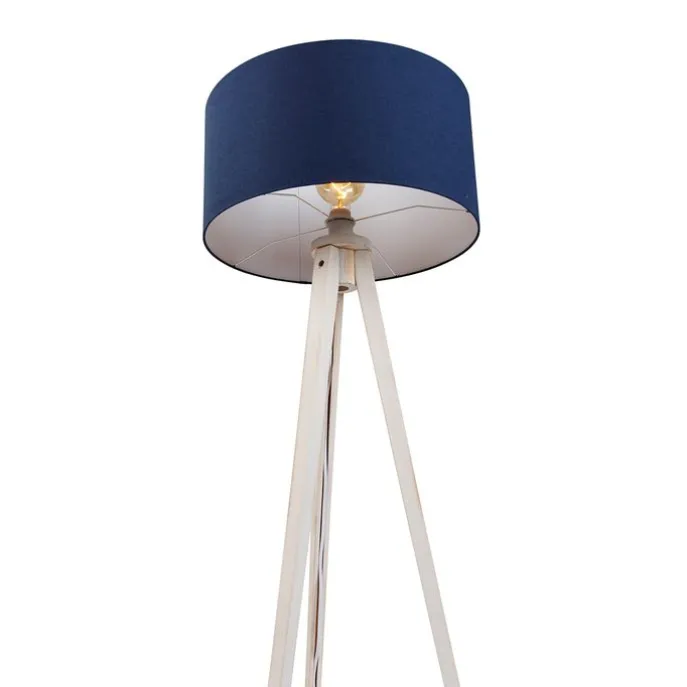 Vloerlamp tripod wit met stoffen kap donkerblauw 50cm - Tripod Classic