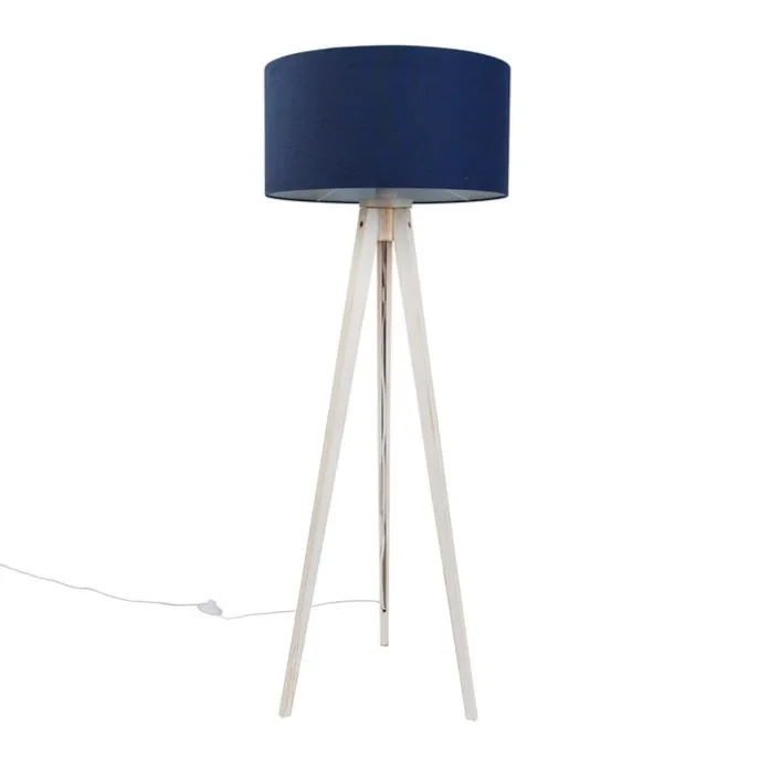 Vloerlamp tripod wit met stoffen kap donkerblauw 50cm - Tripod Classic