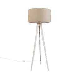 Vloerlamp tripod wit met stoffen kap lichtbruin 50cm - Tripod Classic
