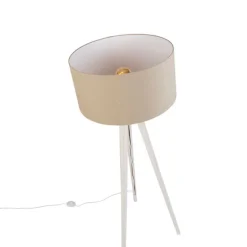 Vloerlamp tripod wit met stoffen kap lichtbruin 50cm - Tripod Classic