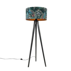 Vloerlamp tripod zwart met kap pauw 50 cm - Tripod Classic