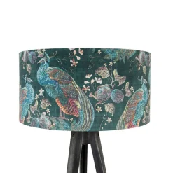 Vloerlamp tripod zwart met kap pauw 50 cm - Tripod Classic