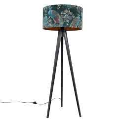 Vloerlamp tripod zwart met kap pauw 50 cm - Tripod Classic
