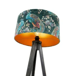 Vloerlamp tripod zwart met kap pauw 50 cm - Tripod Classic