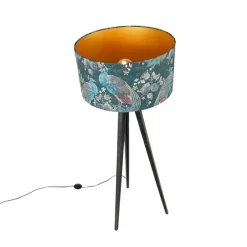 Vloerlamp tripod zwart met kap pauw 50 cm - Tripod Classic