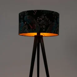 Vloerlamp tripod zwart met kap pauw 50 cm - Tripod Classic
