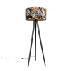 Vloerlamp tripod zwart met kap bloemen 50 cm - Tripod Classic