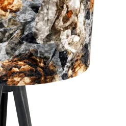 Vloerlamp tripod zwart met kap bloemen 50 cm - Tripod Classic