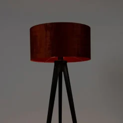 Vloerlamp tripod zwart met kap rood 50 cm - Tripod Classic