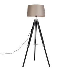 Vloerlamp Tripod zwart met kap 45cm linnen taupe
