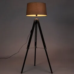 Vloerlamp Tripod zwart met kap 45cm linnen taupe