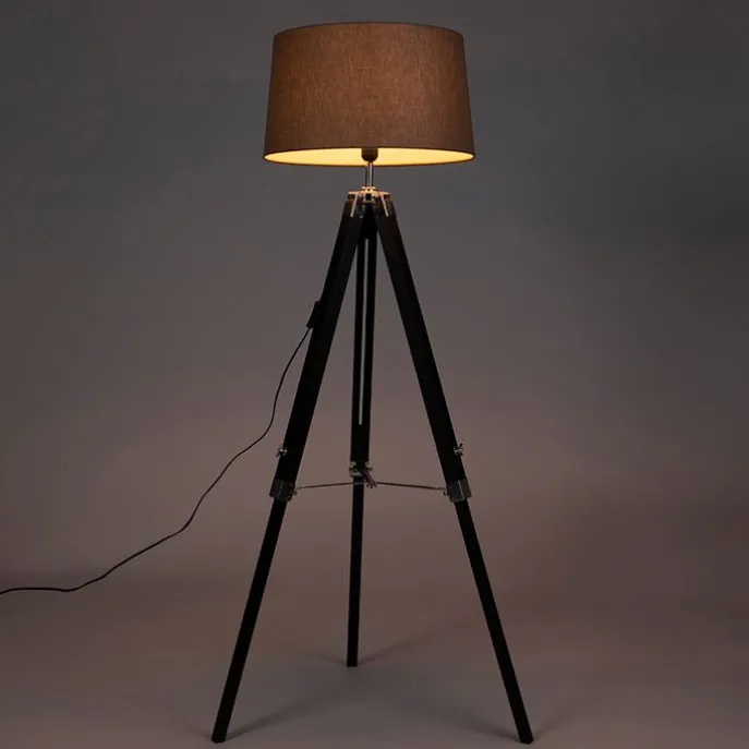 Vloerlamp Tripod zwart met kap 45cm linnen taupe