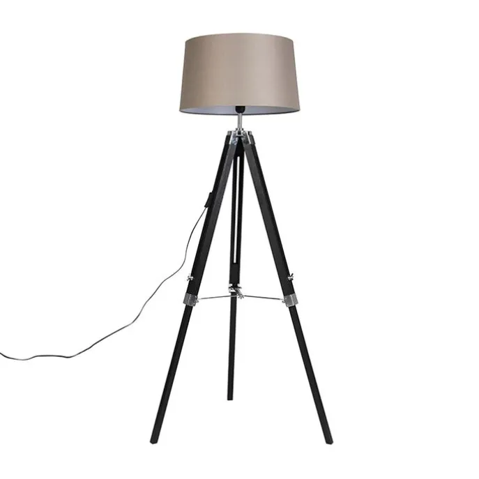 Vloerlamp Tripod zwart met kap 45cm linnen taupe