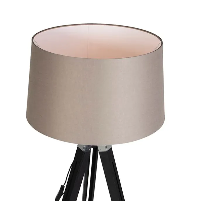 Vloerlamp Tripod zwart met kap 45cm linnen taupe