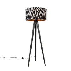 Vloerlamp tripod zwart met kap zebra 50 cm - Tripod Classic